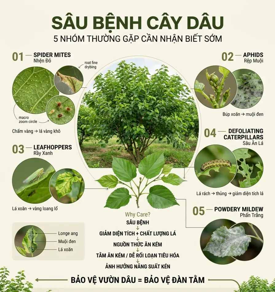 Sâu bệnh thường gặp trên cây dâu