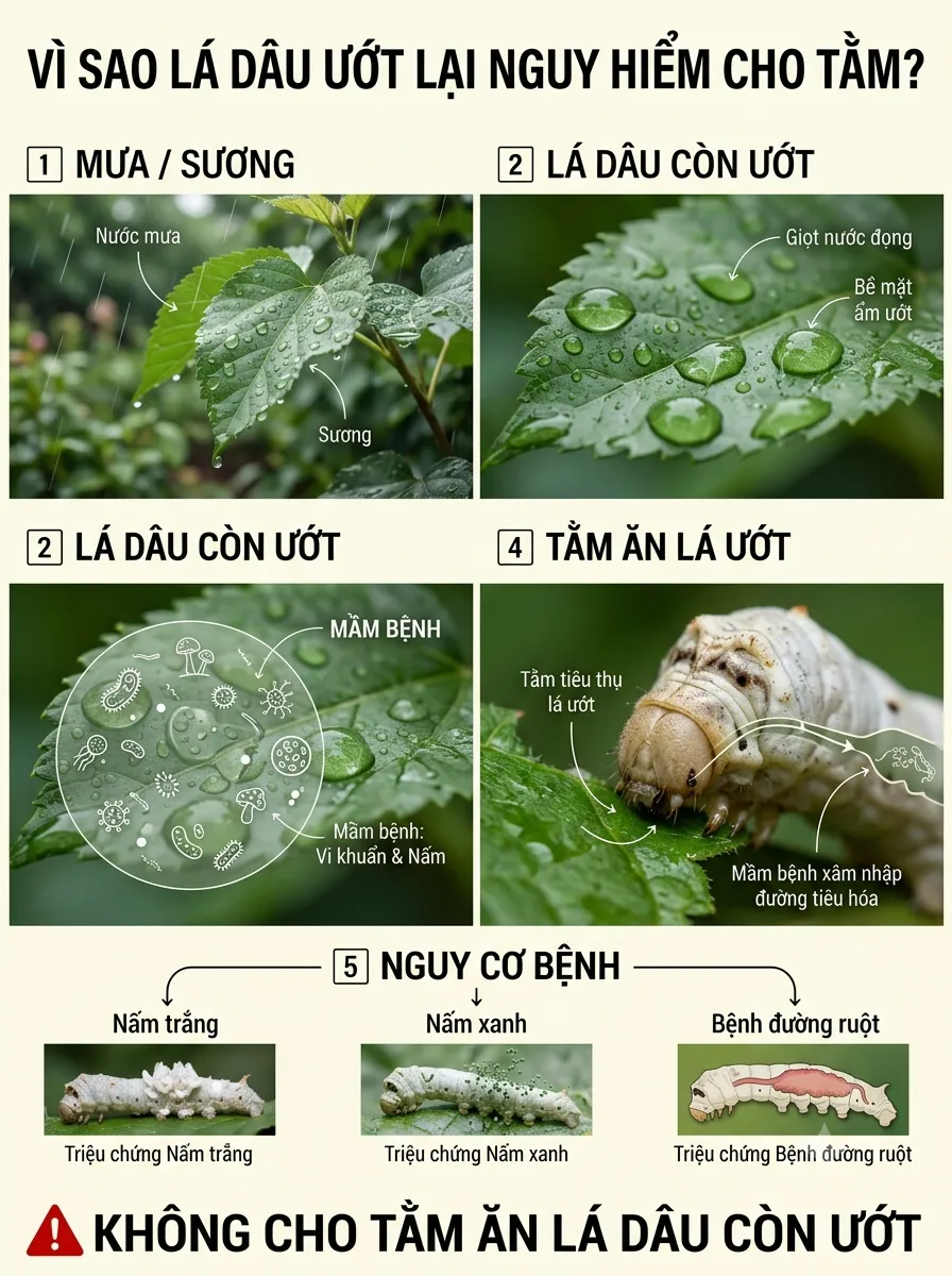 Cảnh báo: Lá dâu ướt – thủ phạm gây bệnh hàng đầu cho tằm mùa mưa