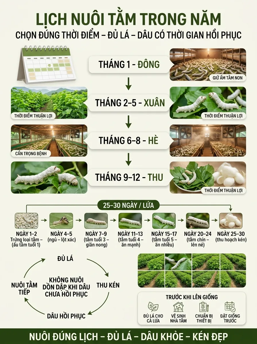 Lịch nuôi tằm trong năm | Dâu Tằm Việt