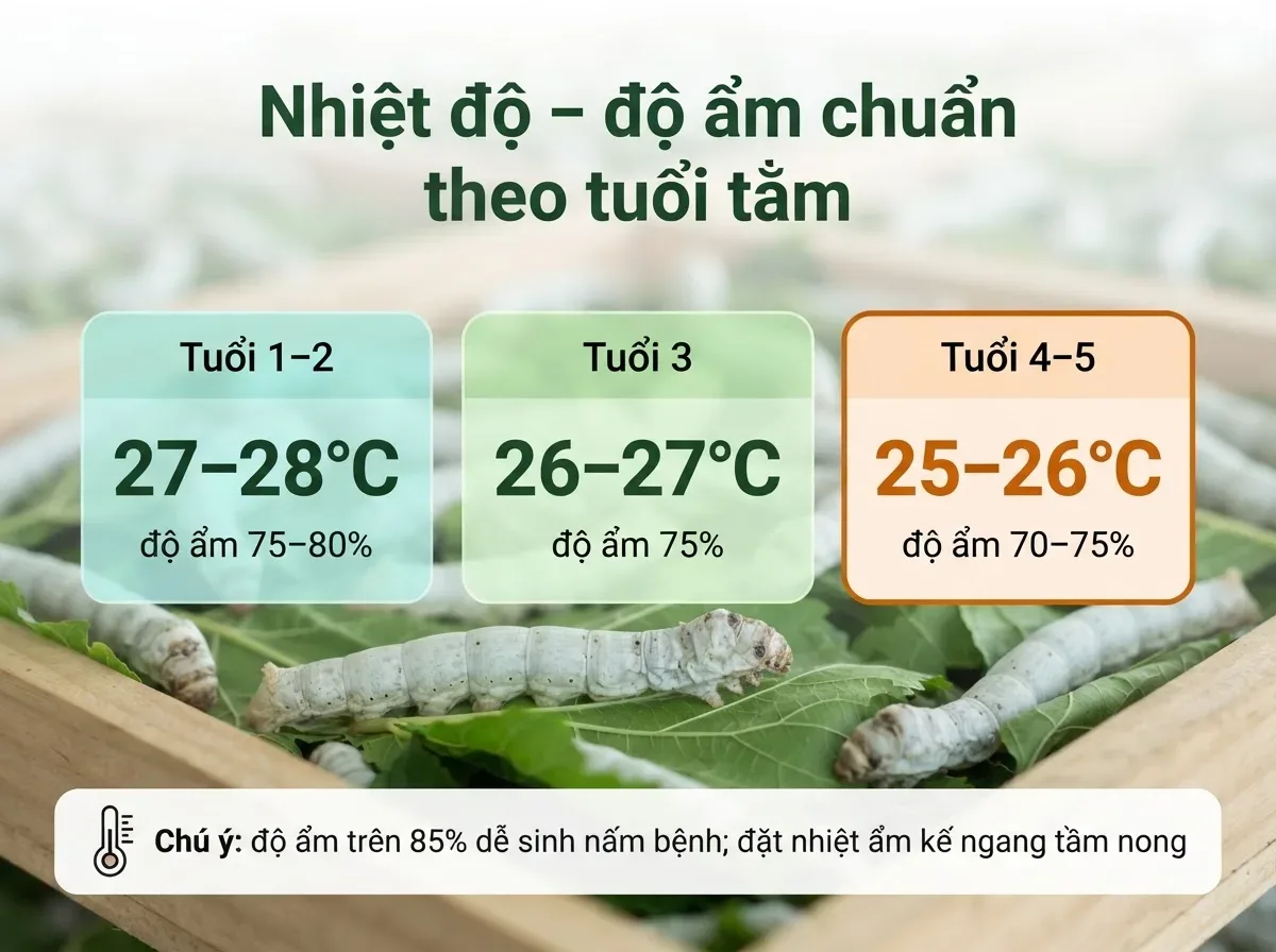 Quản lý nhiệt độ độ ẩm nhà tằm 25-26°C đúng kỹ thuật | Dâu Tằm Việt