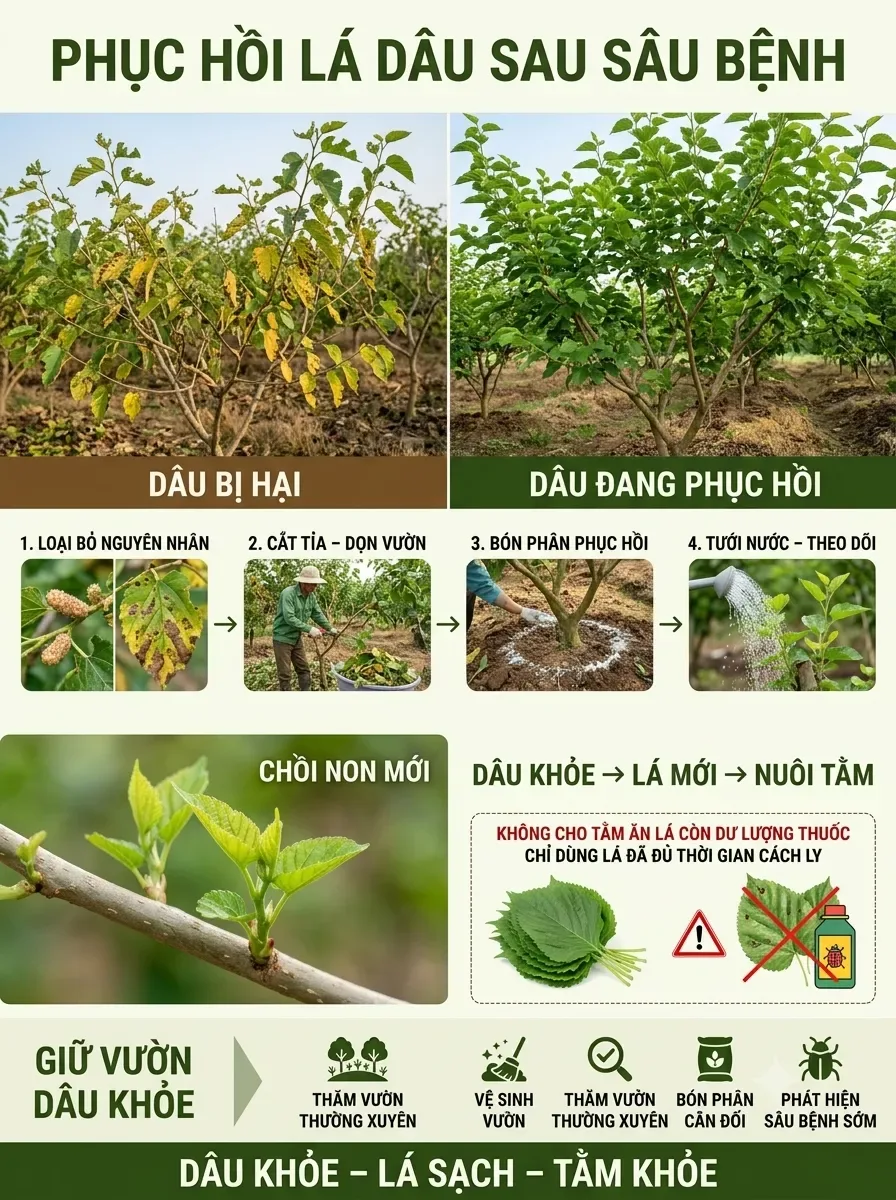 Phục hồi lá dâu sau sâu bệnh