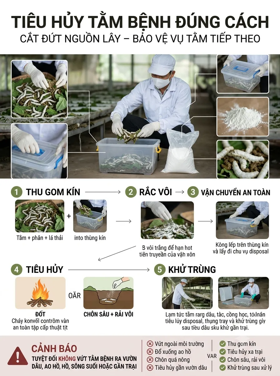 Tiêu hủy tằm bệnh đúng cách | Dâu Tằm Việt